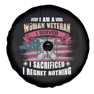 Female Veteran Spare Tire Cover I Am A Woman Veteran I Served I Sacrificed I Regret Nothing American Flag Combat Boots TS02 Print Your Wear