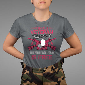 Female Veteran T Shirt Touch Me And Your First Lesson Is Free Strong Women Dog Tags TS02 Dark Heather Printyourwear