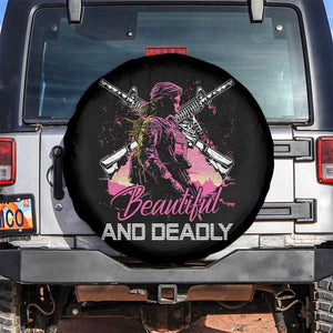 Female Veteran Spare Tire Cover Beautiful And Deadly Proud American Women Soldier TS02 No hole Black Print Your Wear