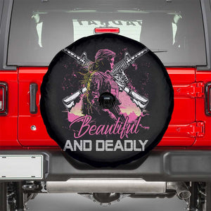 Female Veteran Spare Tire Cover Beautiful And Deadly Proud American Women Soldier TS02 Black Print Your Wear