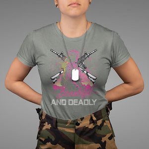 Female Veteran T Shirt Beautiful And Deadly Proud American Women Soldier TS02 Military Green Printyourwear