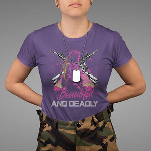 Female Veteran T Shirt Beautiful And Deadly Proud American Women Soldier TS02 Purple Printyourwear