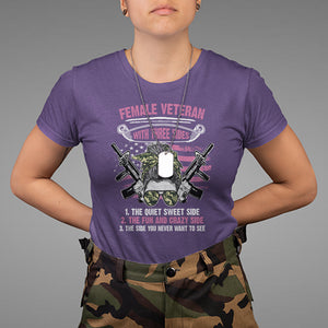 Female Veteran T Shirt With Three Sides But The Side You Never Want To See Army Messy Bun TS02 Purple Printyourwear