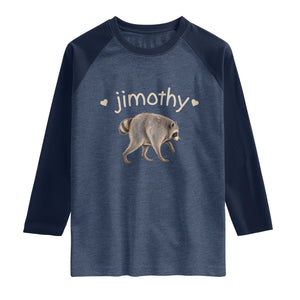 Cute Jimothy the Raccoon Heart Graphic Raglan Shirt Viral Seattle Trash Panda Meme TS02 Heather Denim Navy Print Your Wear