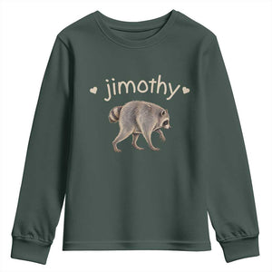 Cute Jimothy the Raccoon Heart Graphic Youth Sweatshirt Viral Seattle Trash Panda Meme TS02 Dark Forest Green Print Your Wear