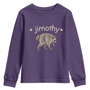 Cute Jimothy the Raccoon Heart Graphic Youth Sweatshirt Viral Seattle Trash Panda Meme TS02 Purple Print Your Wear