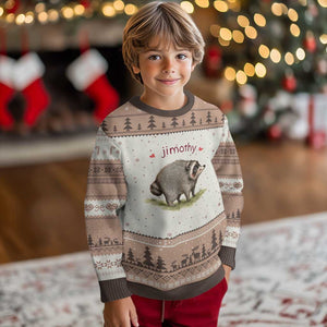 Cute Watercolor Viral Jimothy the Raccoon Ugly Christmas Sweater Viral Seattle Trash Panda Meme TS02 Mocha Mousse Print Your Wear