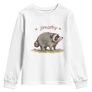 Cute Watercolor Viral Jimothy the Raccoon Youth Sweatshirt Viral Seattle Trash Panda Meme TS02 White Print Your Wear