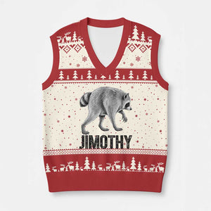 Viral Seattle Jimothy the Raccoon V-Neck Knit Sweater Vest Vintage Trash Panda Meme Graphic