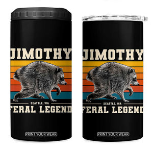 Jimothy from Seattle WA Feral Legend Raccoon 4 in 1 Can Cooler Tumbler Viral Trash Panda Retro Sunset Strip Graphic
