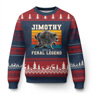 Jimothy from Seattle WA Feral Legend Raccoon Ugly Christmas Sweater Viral Trash Panda Retro Sunset Strip Graphic
