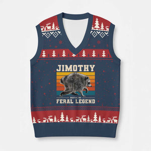 Jimothy from Seattle WA Feral Legend Raccoon V-Neck Knit Sweater Vest Viral Trash Panda Retro Sunset Strip Graphic