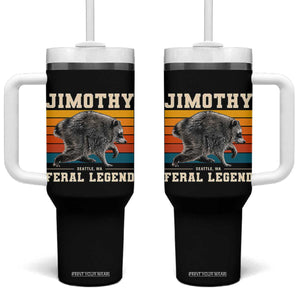 Jimothy from Seattle WA Feral Legend Raccoon Tumbler With Handle Viral Trash Panda Retro Sunset Strip Graphic