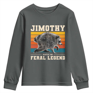 Jimothy from Seattle WA Feral Legend Raccoon Youth Sweatshirt Viral Trash Panda Retro Sunset Strip Graphic TS02 Dark Heather Print Your Wear