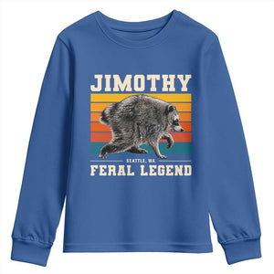 Jimothy from Seattle WA Feral Legend Raccoon Youth Sweatshirt Viral Trash Panda Retro Sunset Strip Graphic TS02 Royal Blue Print Your Wear