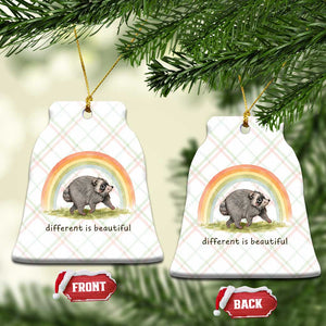 Cute Viral Raccoon Positive Quote Ceramic Ornament Different Is Beautiful Pastel Rainbow Graphic
