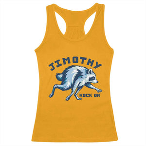 Rock On Jimothy the Raccoon Blue Graphic Racerback Tank Top Vintage Viral Seattle Trash Panda TS02 Gold Print Your Wear