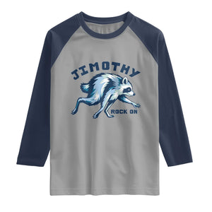 Rock On Jimothy the Raccoon Blue Graphic Raglan Shirt Vintage Viral Seattle Trash Panda