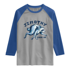 Rock On Jimothy the Raccoon Blue Graphic Raglan Shirt Vintage Viral Seattle Trash Panda
