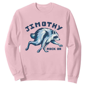 Rock On Jimothy the Raccoon Blue Graphic Sweatshirt Vintage Viral Seattle Trash Panda TS02 Light Pink Print Your Wear
