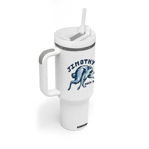 Rock On Jimothy the Raccoon Blue Graphic Tumbler With Handle Vintage Viral Seattle Trash Panda