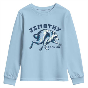 Rock On Jimothy the Raccoon Blue Graphic Youth Sweatshirt Vintage Viral Seattle Trash Panda TS02 Light Blue Print Your Wear