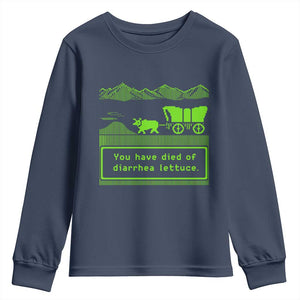 Retro 8-Bit Pixel 80s Game Over Parody Graphic Youth Sweatshirt You Have Died Of Diarrhea Lettuce