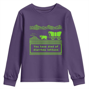 Retro 8-Bit Pixel 80s Game Over Parody Graphic Youth Sweatshirt You Have Died Of Diarrhea Lettuce
