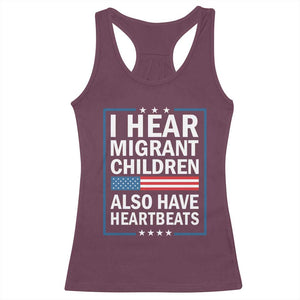 I Hear Migrant Children Also Have Heartbeats Racerback Tank Top Patriotic American Flag Human Rights