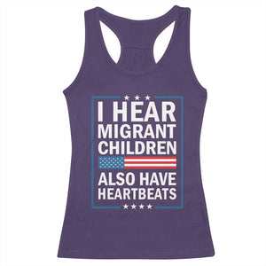 I Hear Migrant Children Also Have Heartbeats Racerback Tank Top Patriotic American Flag Human Rights