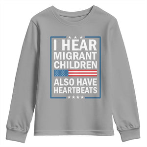 I Hear Migrant Children Also Have Heartbeats Youth Sweatshirt Patriotic American Flag Human Rights