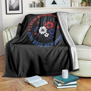 I Hear Migrant Children Also Have Heartbeats Throw Blanket Patriotic Red White Blue Floral Human Rights
