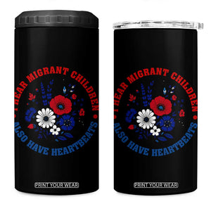 I Hear Migrant Children Also Have Heartbeats 4 in 1 Can Cooler Tumbler Patriotic Red White Blue Floral Human Rights