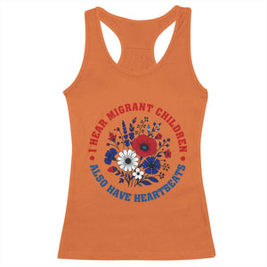 I Hear Migrant Children Also Have Heartbeats Racerback Tank Top Patriotic Red White Blue Floral Human Rights
