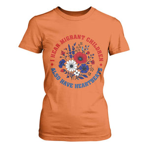 I Hear Migrant Children Also Have Heartbeats T Shirt For Women Patriotic Red White Blue Floral Human Rights