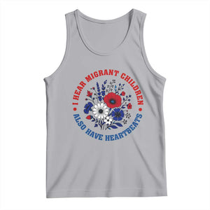 I Hear Migrant Children Also Have Heartbeats Tank Top Patriotic Red White Blue Floral Human Rights