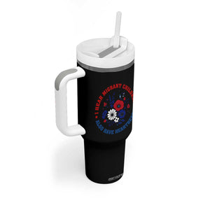 I Hear Migrant Children Also Have Heartbeats Tumbler With Handle Patriotic Red White Blue Floral Human Rights