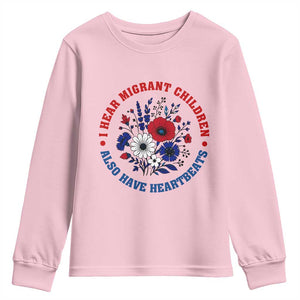 I Hear Migrant Children Also Have Heartbeats Youth Sweatshirt Patriotic Red White Blue Floral Human Rights