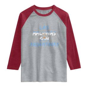 Patriotic Las Malvinas Son Argentinas Flag Raglan Shirt Argentine Heritage Sun of May Argentina Sovereignty