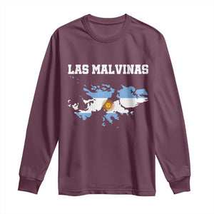 Las Malvinas Island Map Flag Graphic Long Sleeve Shirt Patriotic Sovereignty Argentine Heritage Sun of May Pride