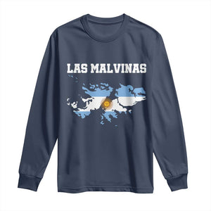 Las Malvinas Island Map Flag Graphic Long Sleeve Shirt Patriotic Sovereignty Argentine Heritage Sun of May Pride