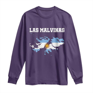 Las Malvinas Island Map Flag Graphic Long Sleeve Shirt Patriotic Sovereignty Argentine Heritage Sun of May Pride