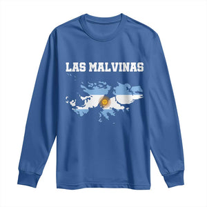 Las Malvinas Island Map Flag Graphic Long Sleeve Shirt Patriotic Sovereignty Argentine Heritage Sun of May Pride