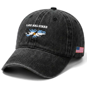 Las Malvinas Island Map Flag Graphic Washed Cotton Baseball Cap Patriotic Sovereignty Argentine Heritage Sun of May Pride