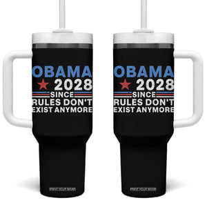 Obama 2028 Since Rules Dont Exist Anymore Tumbler With Handle Political Satire Red White and Blue