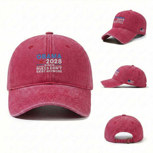 Obama 2028 Since Rules Dont Exist Anymore Washed Cotton Baseball Cap Political Satire Red White and Blue