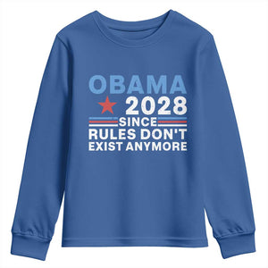 Obama 2028 Since Rules Dont Exist Anymore Youth Sweatshirt Political Satire Red White and Blue