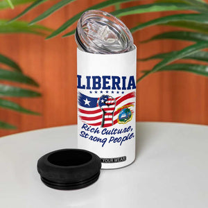 Liberia Rich Culture Strong People Patriotic 4 in 1 Can Cooler Tumbler Liberian Flag Fist Coat Of Arms Heritage Pride