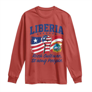 Liberia Rich Culture Strong People Patriotic Long Sleeve Shirt Liberian Flag Fist Coat Of Arms Heritage Pride
