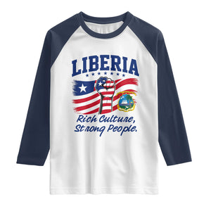 Liberia Rich Culture Strong People Patriotic Raglan Shirt Liberian Flag Fist Coat Of Arms Heritage Pride